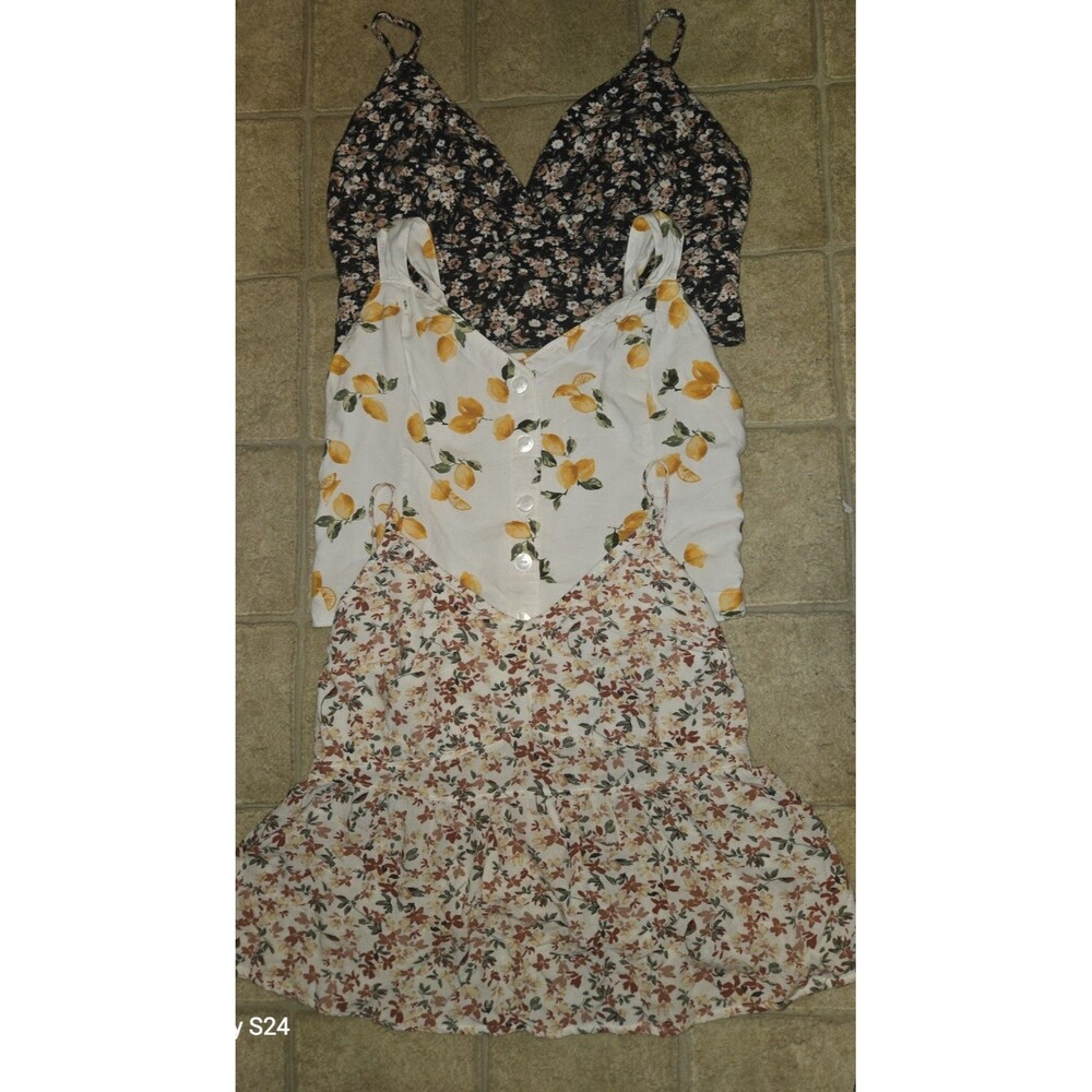 Bundle Of 3 Abercrombie Babydoll Crop Tank Tops Lot Floral Prints Size M